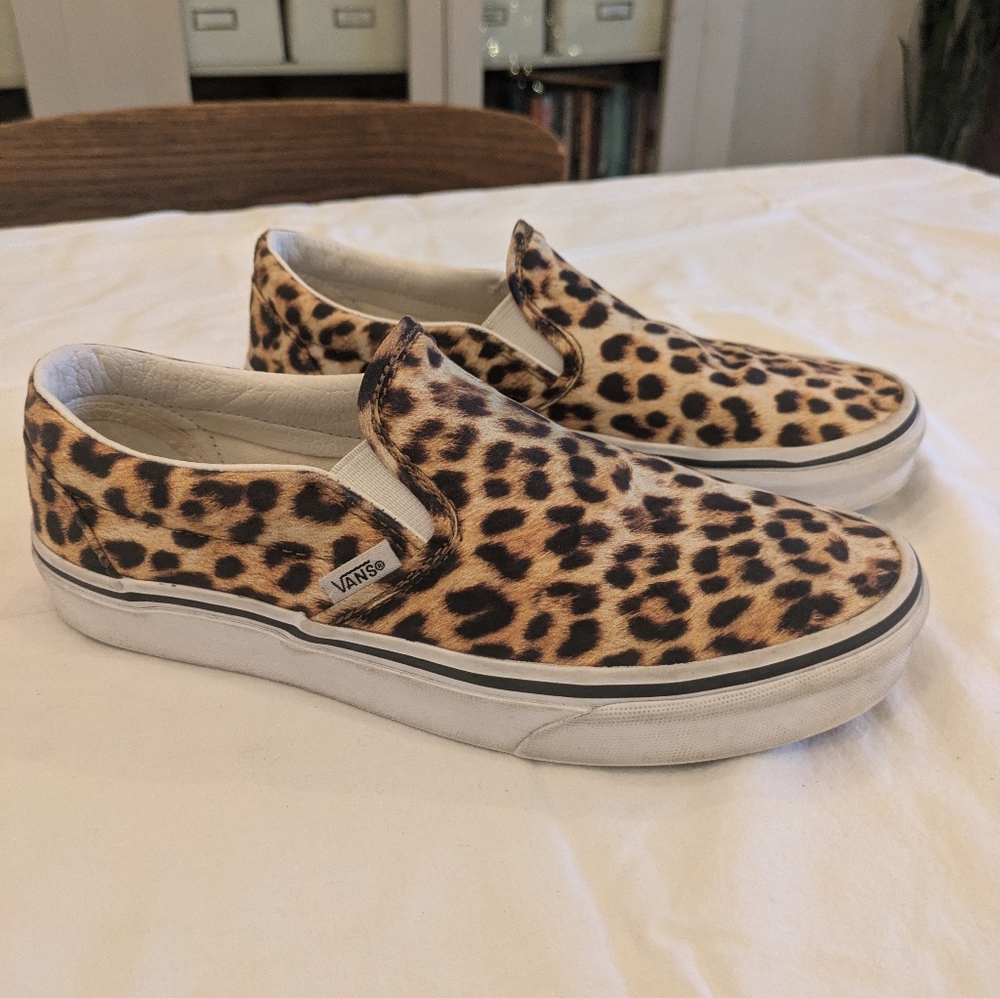 Vans leopard slip-ons, size 8
